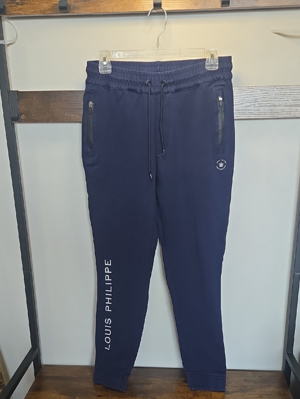 Louis Philippe Navy Blue Men's Jogger Sweatpants with Side Logo